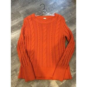 J Crew Sweater Womens 100% Cotton Knit Crewneck Cable Orange Medium